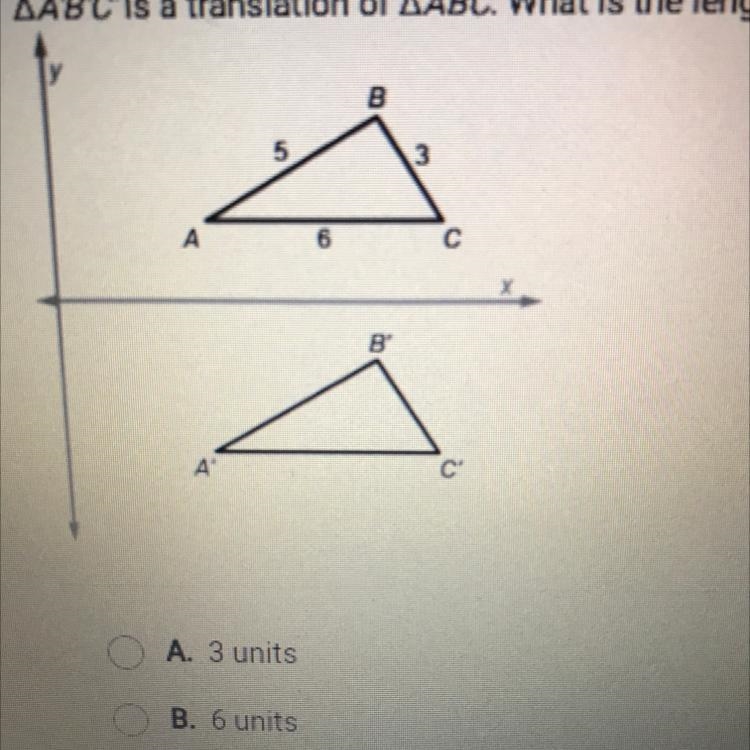 AABC is a translation of AABC. What is the length of AC'? A 3 units B. 6 units C. 14 units-example-1