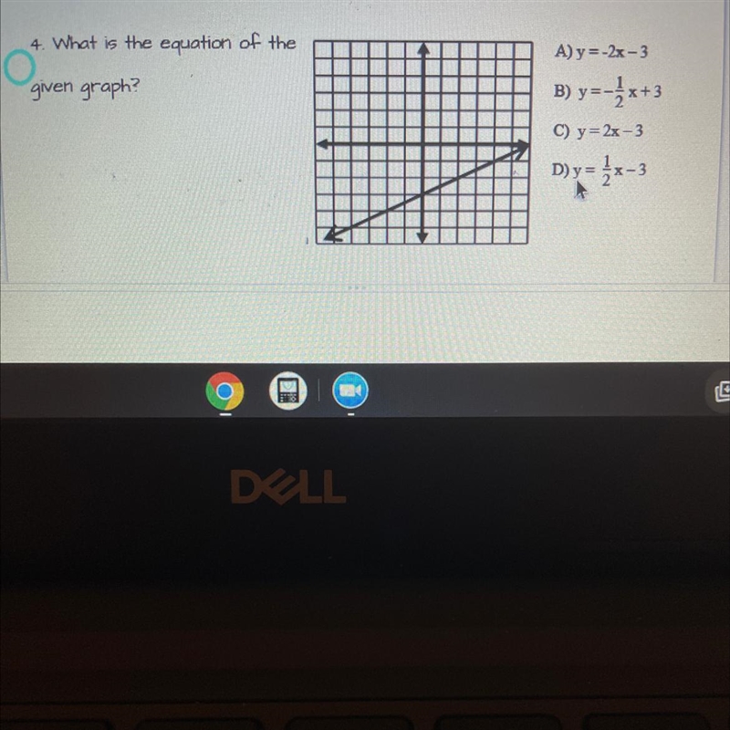 What is the equation of the given graph A) y=-2x - 3 given graph? B) y=-3x+3 C) y-example-1