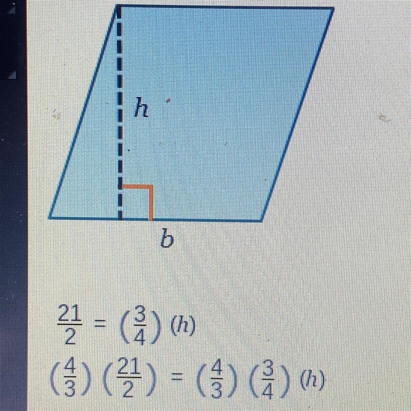 The area of a parallelogram can be found by the equation area = (b)(h) Find the height-example-1