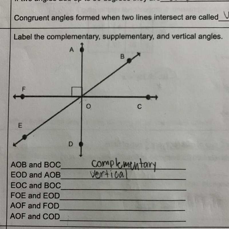 Label the complementary, supplementary, and vertical angles. PLS HELP ME-example-1