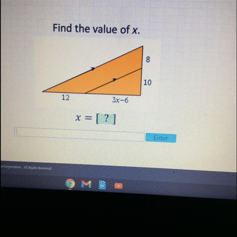 Find the value of x. 8 10 12 3x-6 x = [?]-example-1