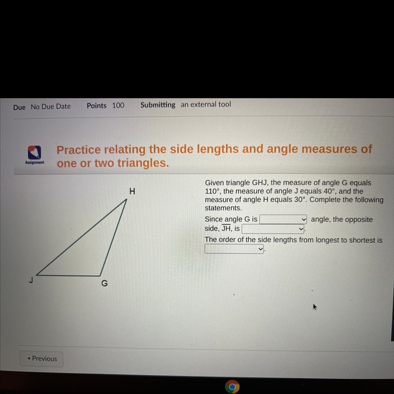 Given triangle GHJ, the measure of angle G equals H measure of angle H equals 30°. Complete-example-1