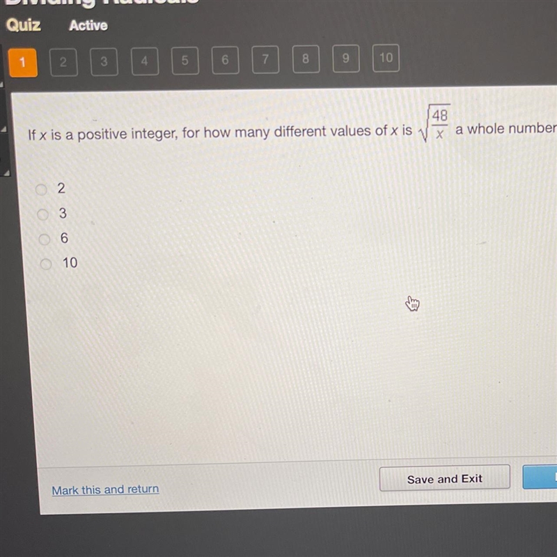 If x is a positive integer, for how many different values of x is V48/x a whole number-example-1