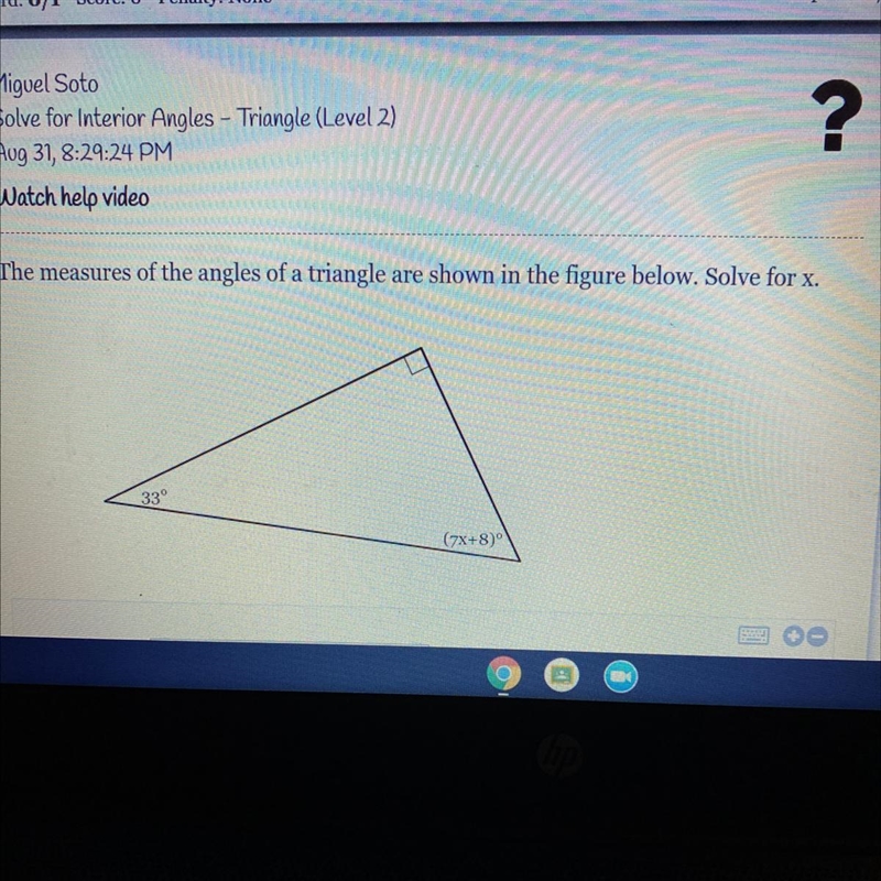 The measure of the angles of a triangle are shown in the figure below. solve for x-example-1