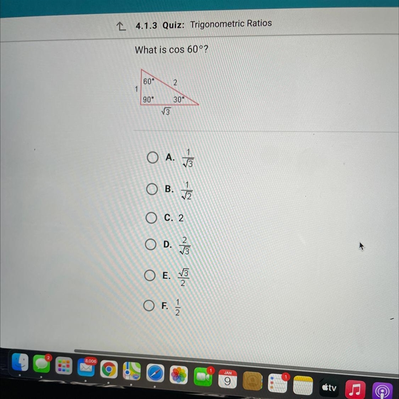 What is cos 60°? 60° 2 1 90° 30° V3-example-1