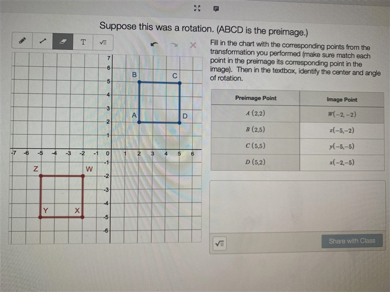 How do I find the center and angle of rotation-example-1