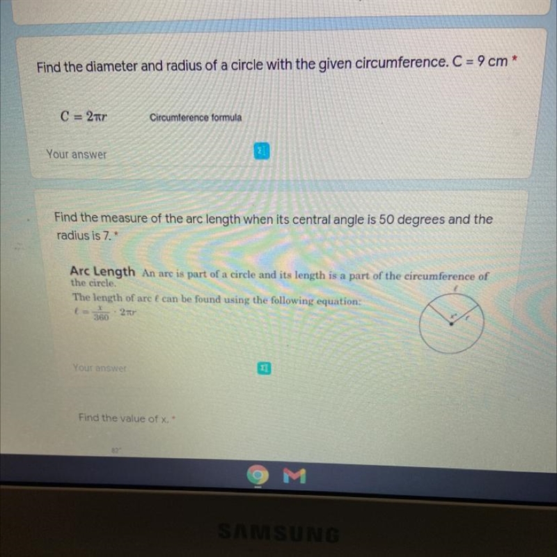 Find the diameter and radius of a circle with the given circumference. C = 9cm *-example-1