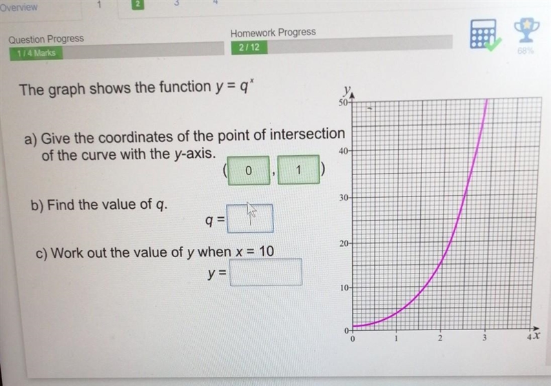 The graph shows the function y = {q}^(x) Find value of q​-example-1