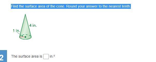 Find the surface area of the cone. Round your answer to the nearest tenth..-example-1