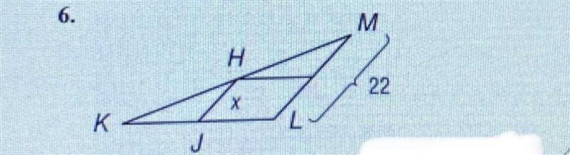 Help! JH is a mid-segment of KLM. Find the value of x.-example-1