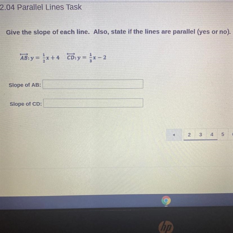 Give the slope of each line. Also, state if the lines are parallel (yes or no). AB-example-1