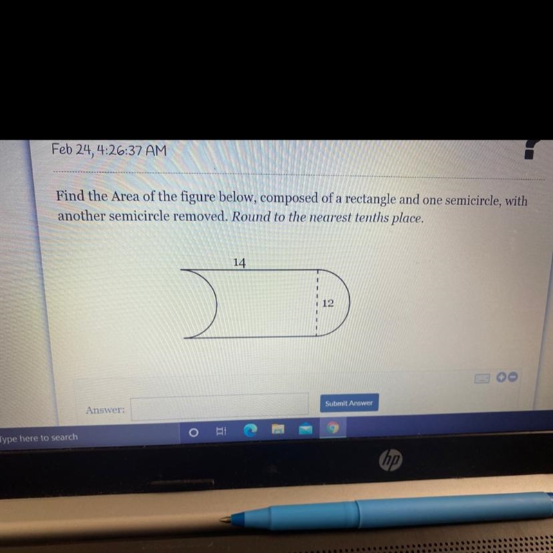 Feb 24, 4:26:37 AM Find the Area of the figure below, composed of a rectangle and-example-1