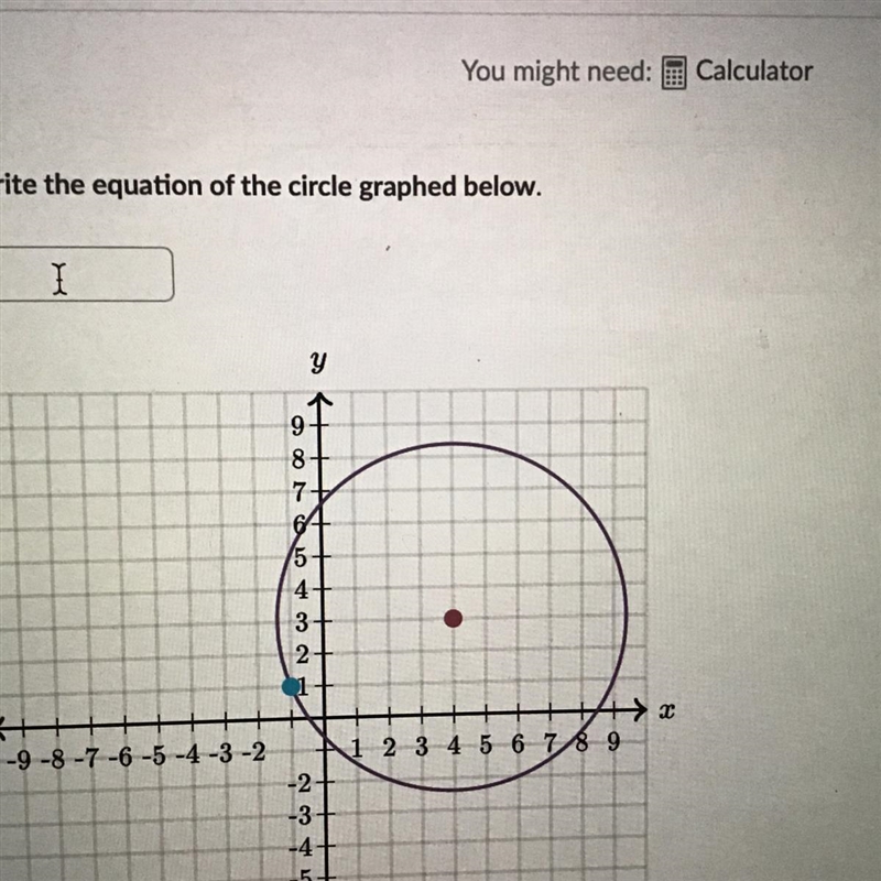 Write the equation of the circle graphed below-example-1