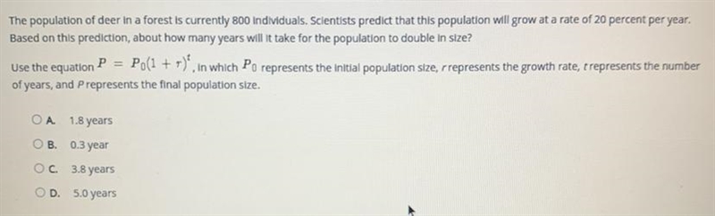 The population of deer forest is currently 800 individuals. Scientists predict that-example-1