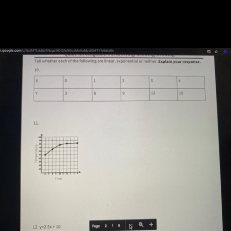 Tell weather each of the following are linear, exponential or neither-example-1