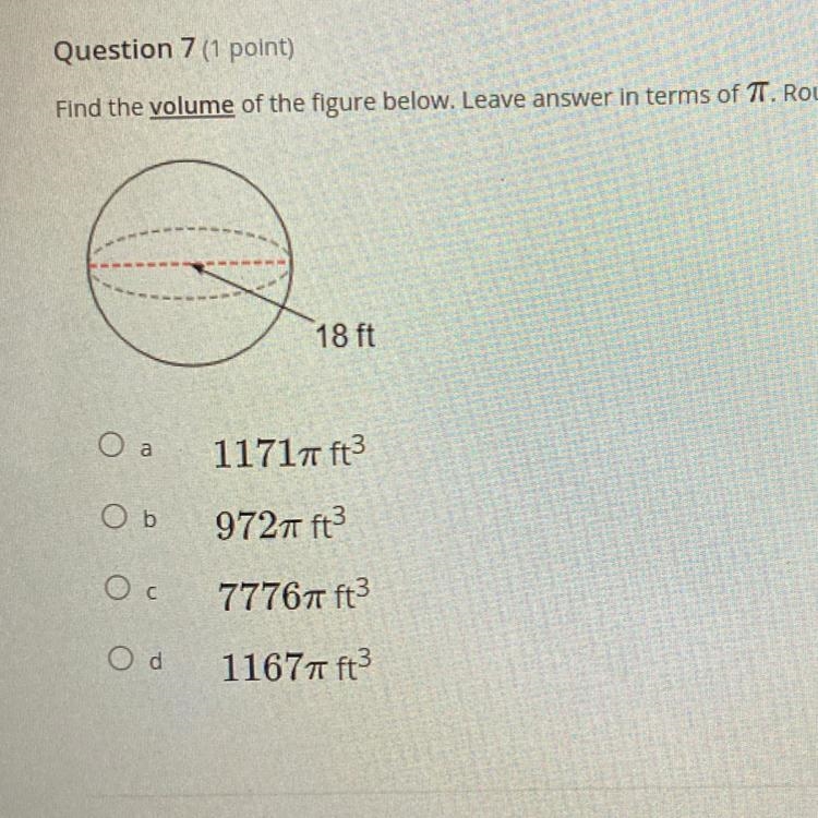 Find the volume of the figure below. Leave answer in terms of PIE Round to the nearest-example-1