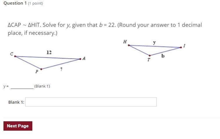 Solve for y, given that b=22(Round your answer to 1 decimal place, if necessary.)-example-1