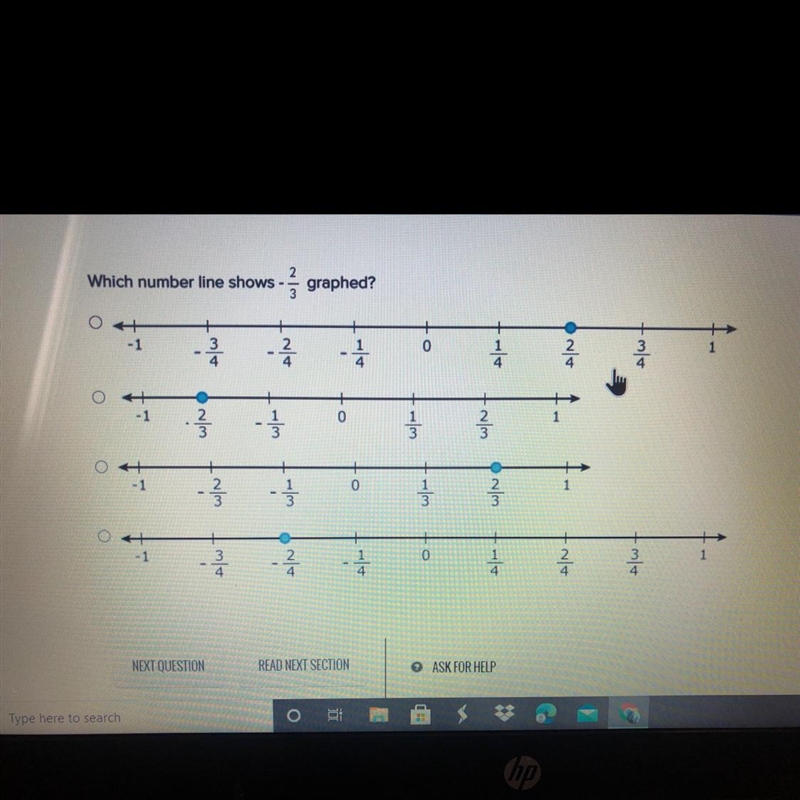 Which number line shows - graphed?-example-1