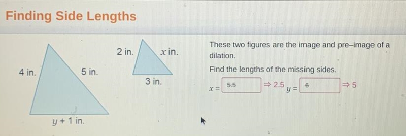 These two figures are the image and pre-image of a dilation. Find the lengths of the-example-1