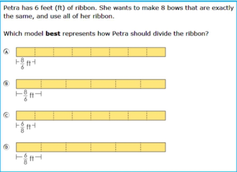 Please hurry and tell me the answer. Petra has 6 (FT) ribbons. She wants to make 8 bows-example-1