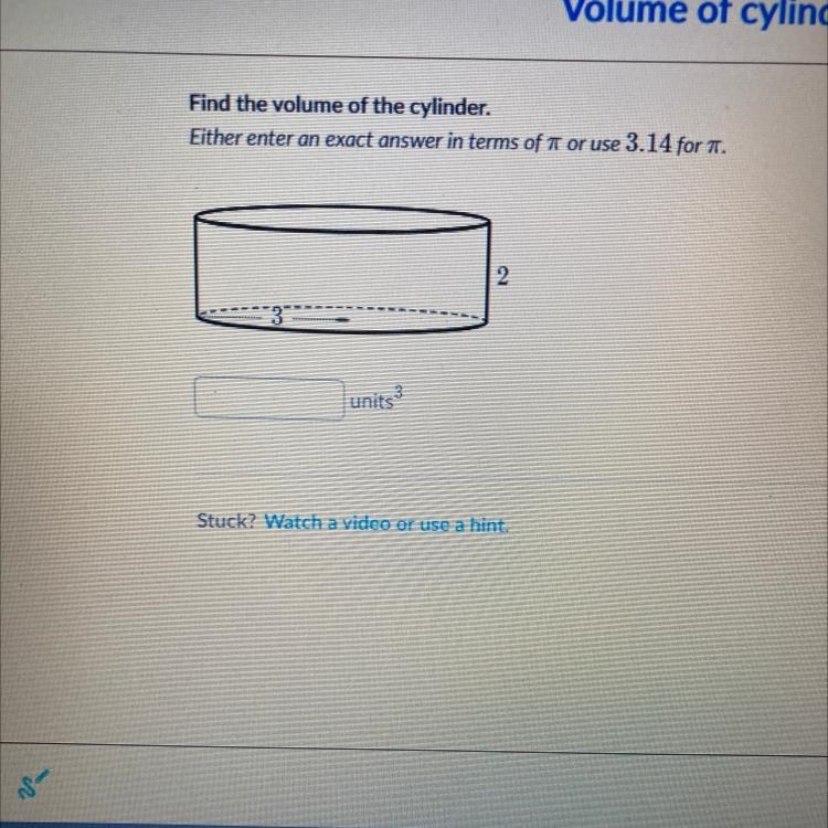 Find the volume of the cylinder.-example-1