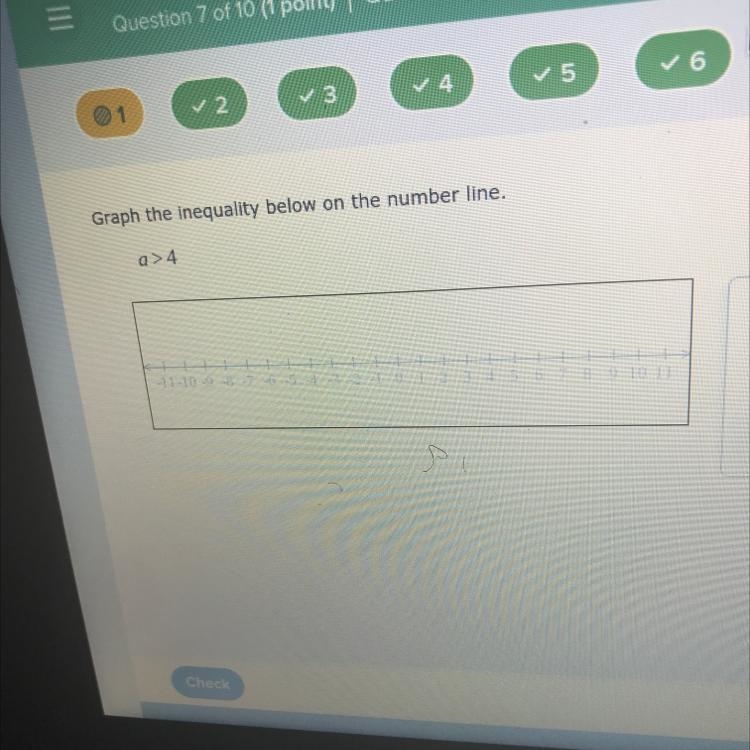 Graph the inequality below on the number line. a>4-example-1