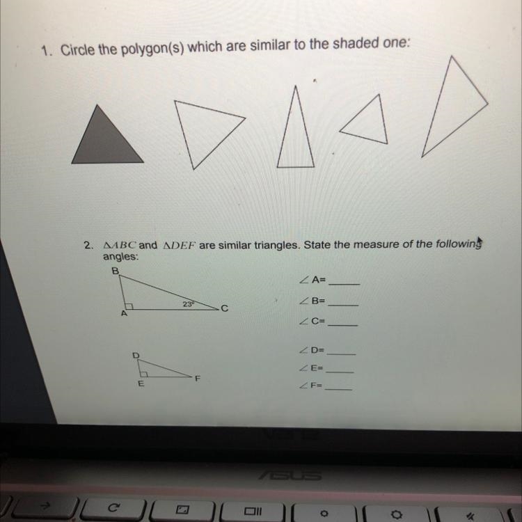 Circle the polygon(s) which are similar to the shaded one:-example-1