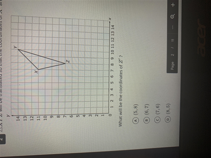 XYZ will be translated so that the coordinates of X are (5,11)-example-1