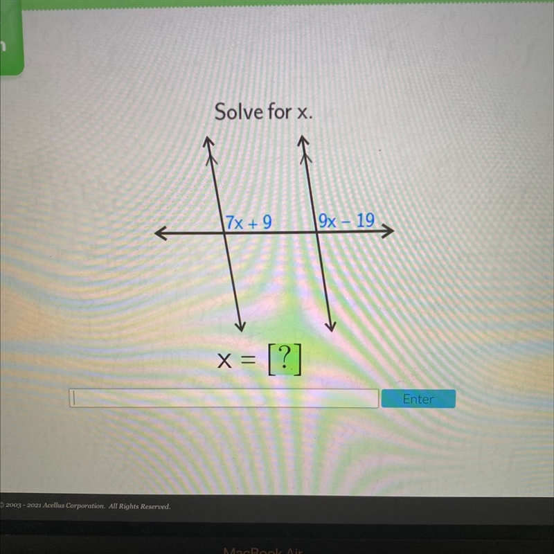 Solve for x. 7x+9 9x-19-example-1