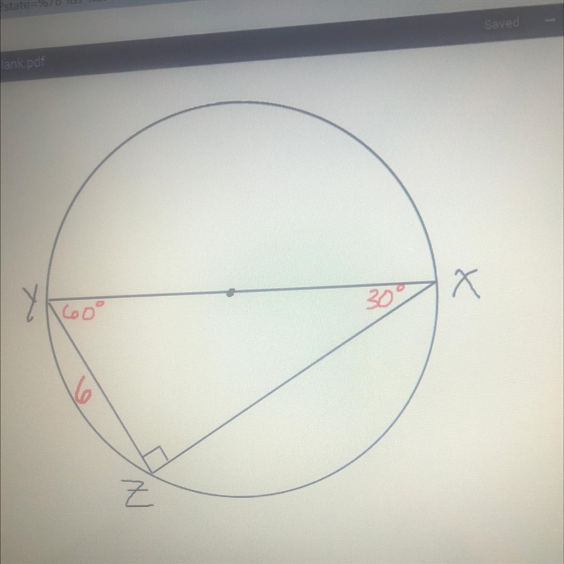 XY is a diameter of a circle and Z is a point on the circle such that ZY=6. If the-example-1