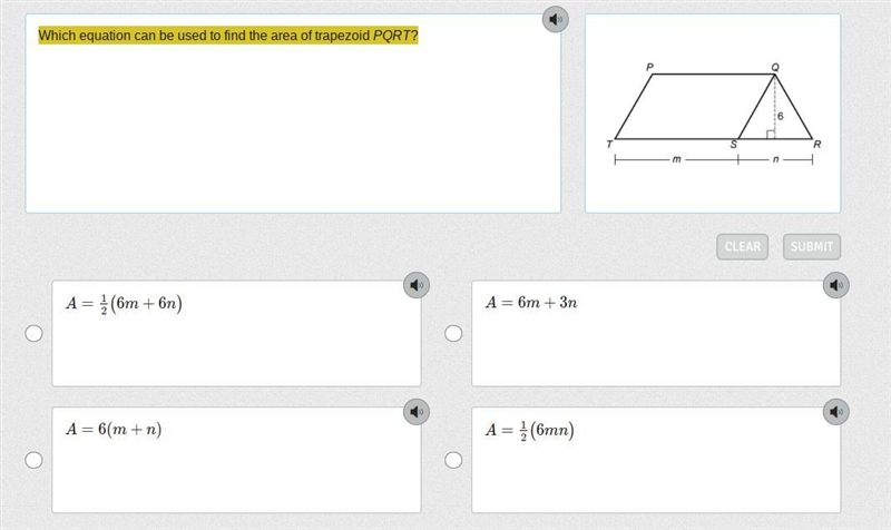 Which equation can be used to find the area of trapezoid PQRT?-example-1