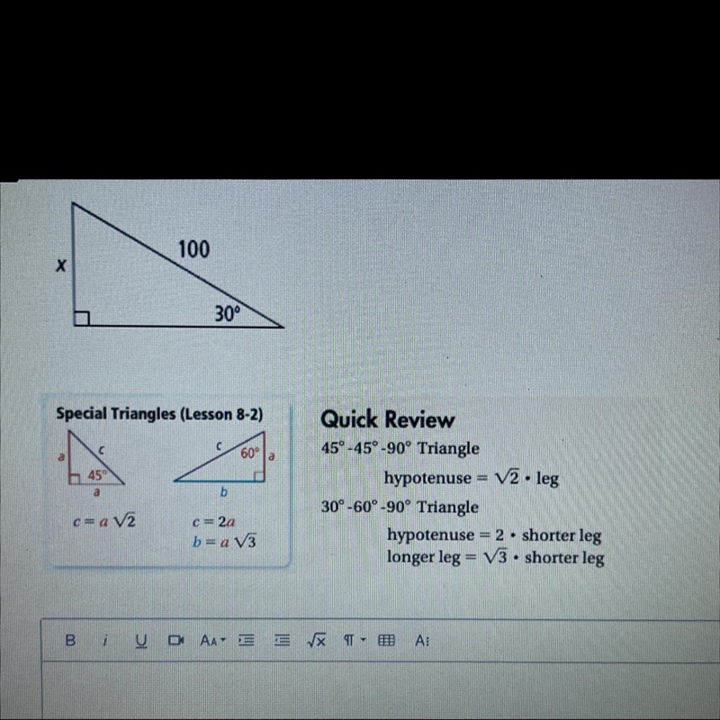 Special triangles find the value of x-example-1