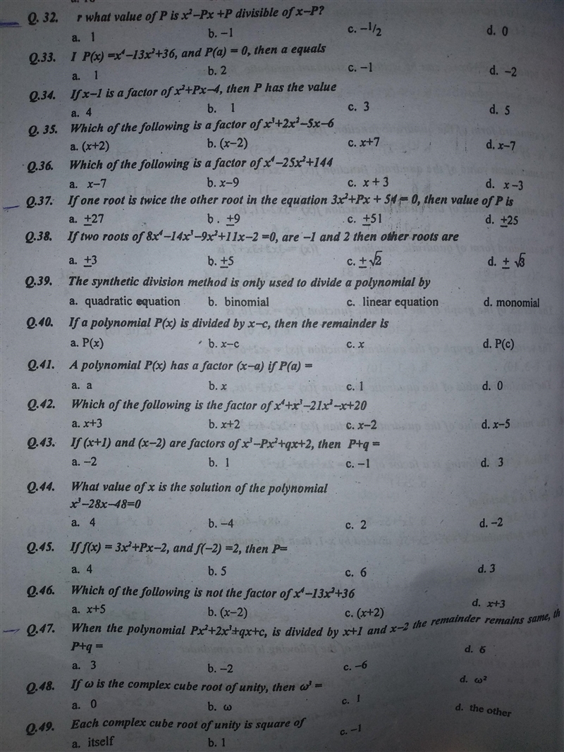 Can someone please solve Q32, 37 and 47, they are related to quadratic equations.-example-1