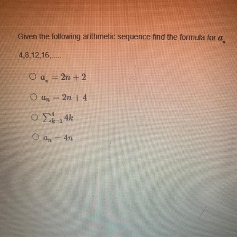 Given the following arithmetic sequence find the formula.-example-1