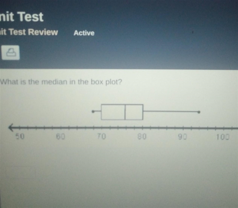 What is the median in the box plot ? 50 60 70 80 90 100​-example-1