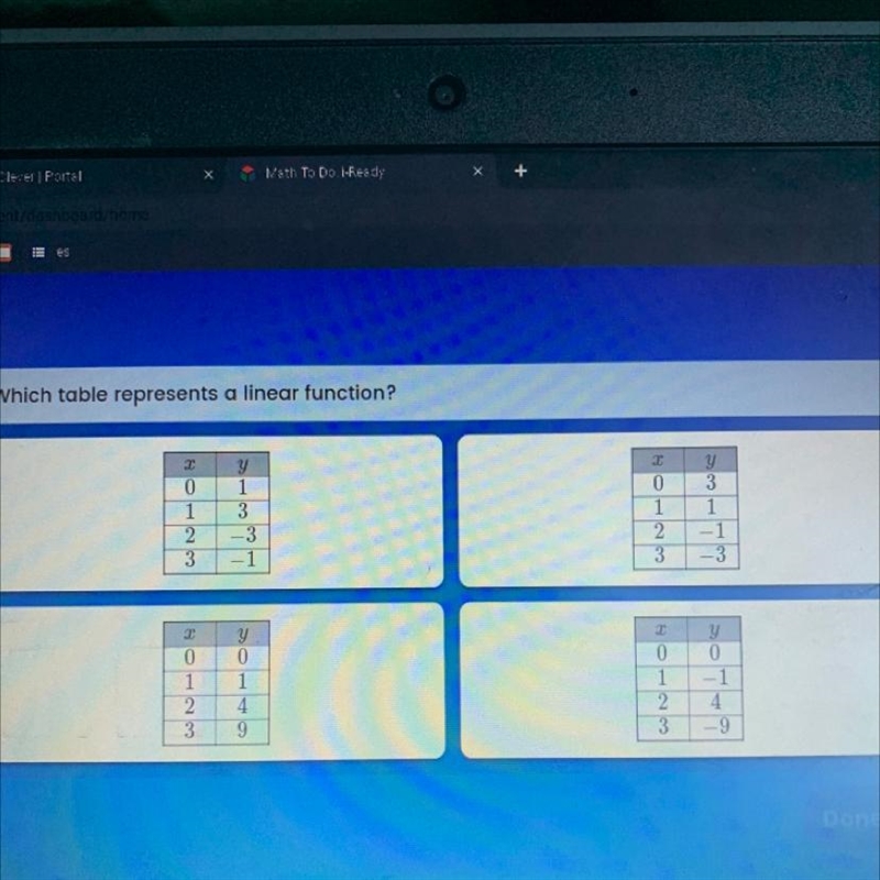 Which table represents a linear function-example-1