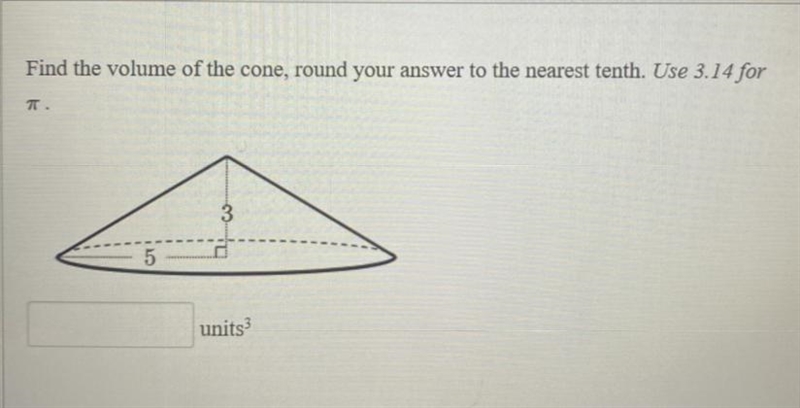 PLS HELP :( Find the volume of the cone, round your answer to the nearest tenth. Use-example-1