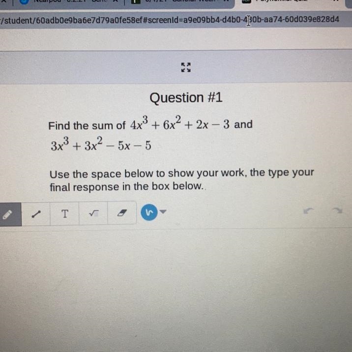 Find the sum of 4x^3 + 6x^2 +2x - 3 and 3x^3 +3x^2 -5x -5-example-1