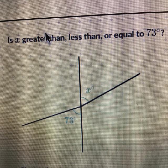 Is < greatel han, less than, or equal to 73°?-example-1