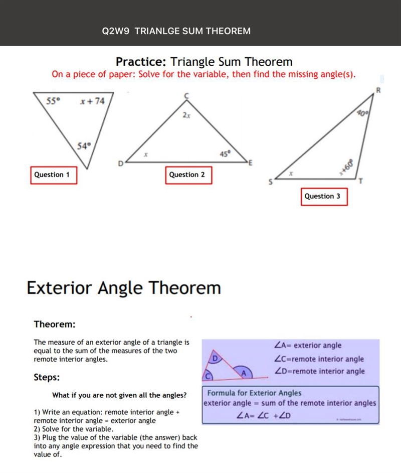 Practice: triangle sum theorem on a piece of paper solve for the variable , then find-example-1