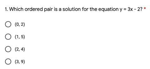 Which ordered pair is a solution for the equation y = 3x - 2?-example-1