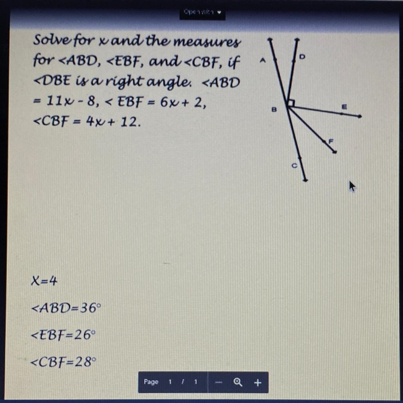 Solve for x and the measures for x=4-example-1