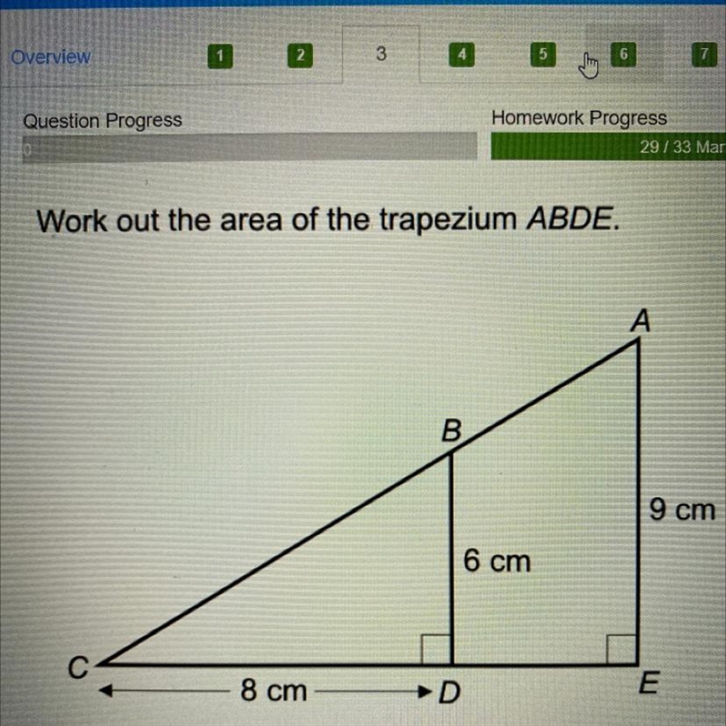 Work out the area of the trapezium ABDE. 9 cm 6 cm-example-1