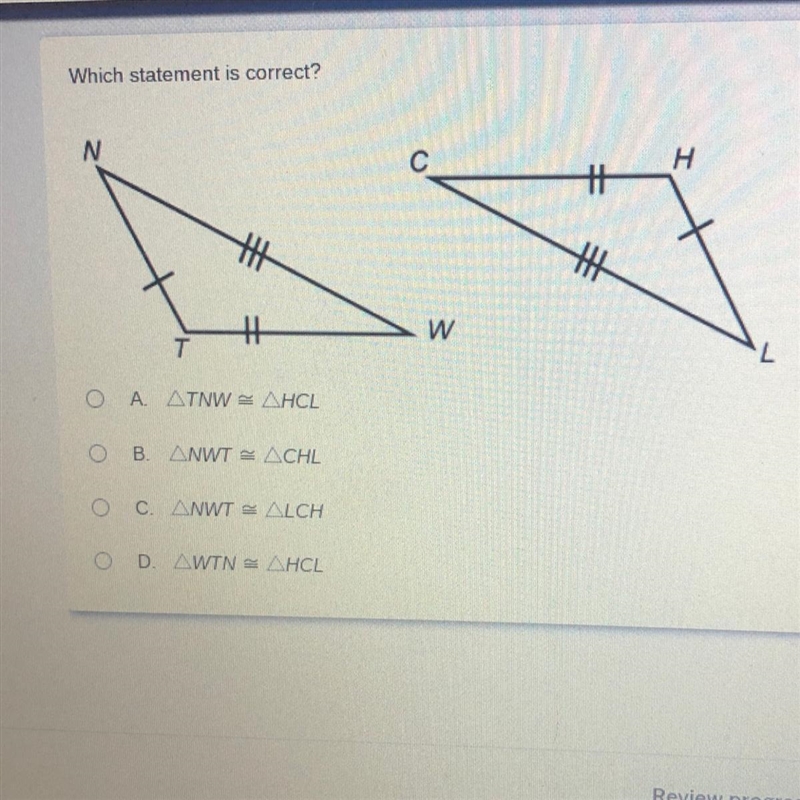 Which statement is correct? N H # w T А. ATNW - AHCL В. ANWT ACHL C ANWT 2 ALCH D-example-1