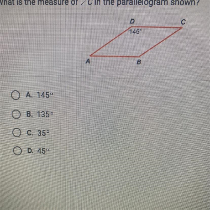 Question 5 of 27 What is the measure of ZC in the parallelogram shown?-example-1