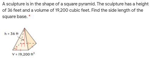 A sculpture is in the shape of a square pyramid. The sculpture has a height of 36 feet-example-1