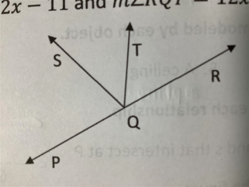 If m∠RQS=22x-11 and m∠RQT=12x-8, find m∠TQS-example-1