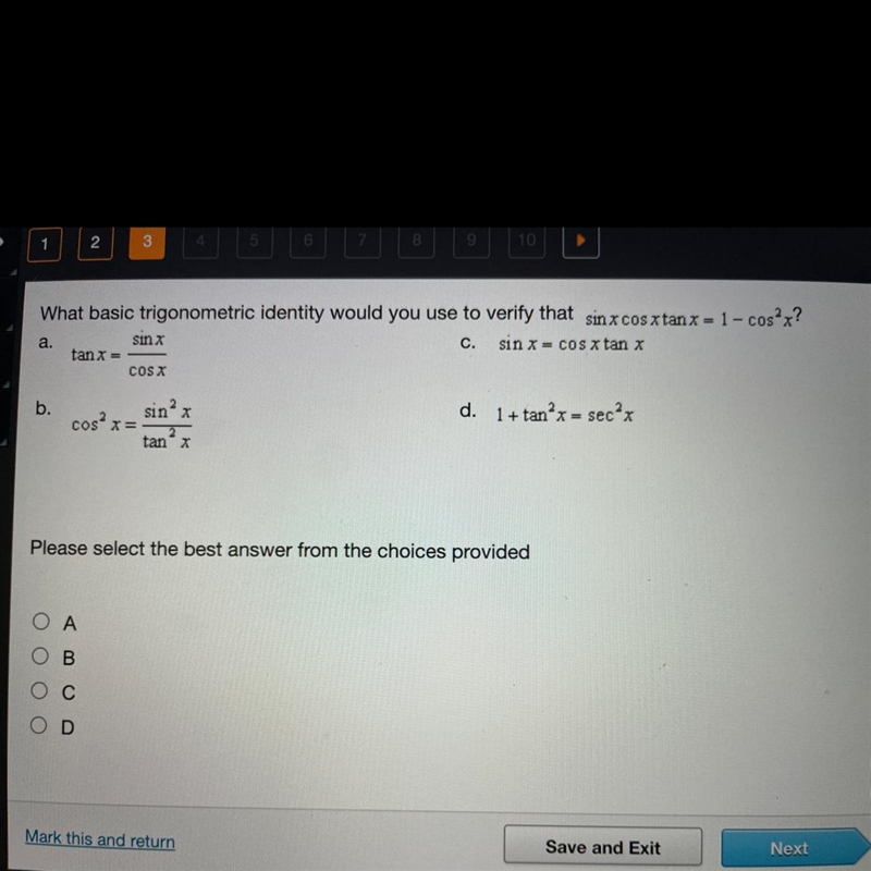 What basic trigonometry identity would you use to identify that sin x cos x tan x-example-1