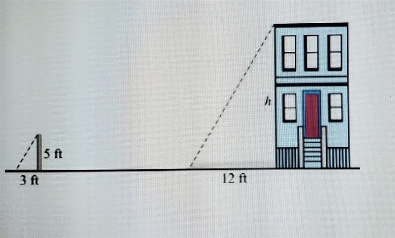 The 5-foot pole casts a shadow of 3 feet. The building casts a shadow of 12 feet. What-example-1