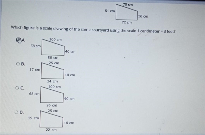 The figure below is a scale drawing of an office courtyard using the scale 1 centimeter-example-1